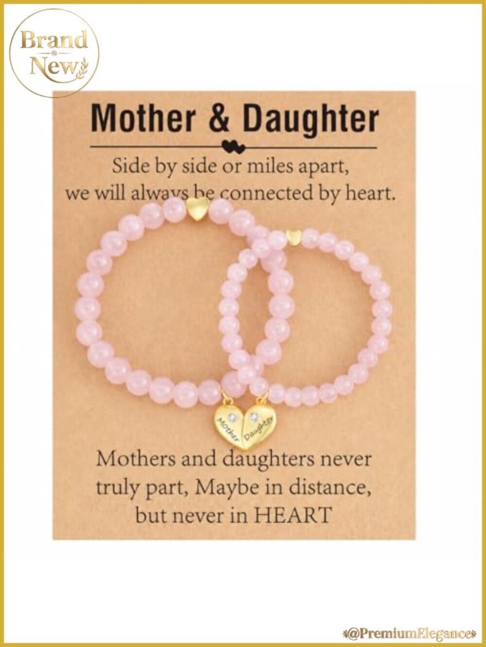 Matching Natural Stone Heart Charm Bracelets for Mom & Daughter, Stainless